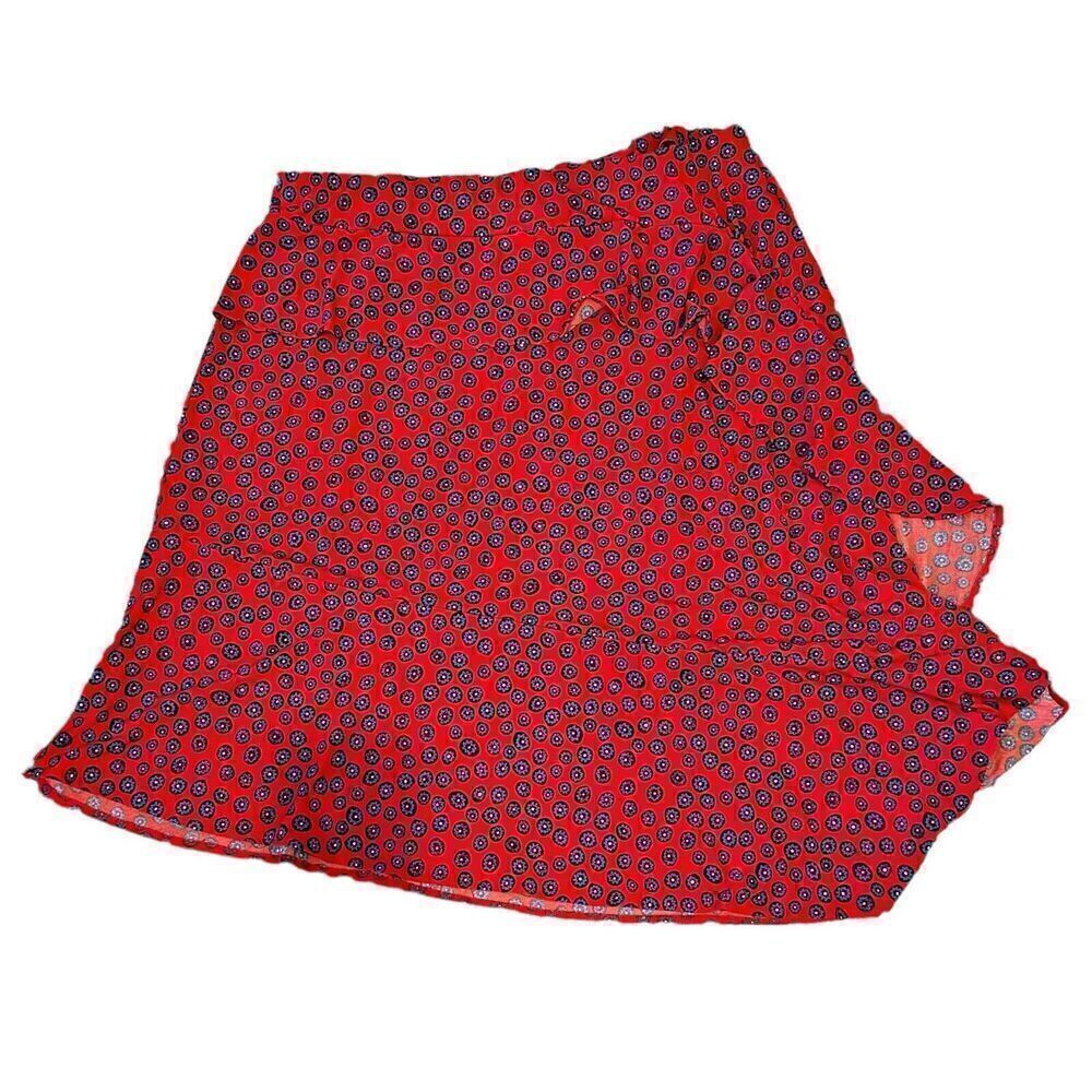 NWT Eloquii Midi Skirt Plus Sz 24 Chiffon Ruffle Flounce Red Circle Asymmetrical